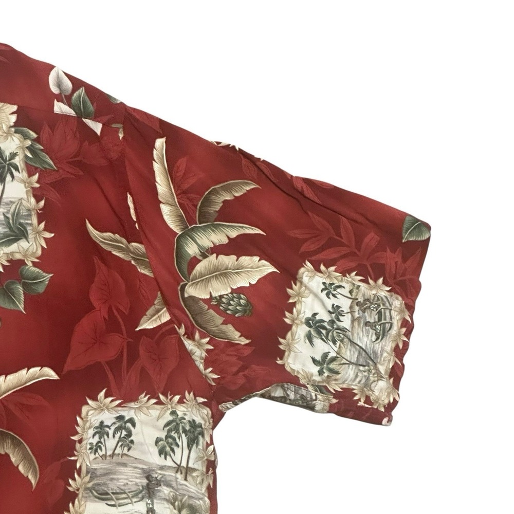Campia Moda Shirt Mens XXL Burgundy Hawaiian Tropical Palm Tree Print Rayon Camp - Picture 6 of 11